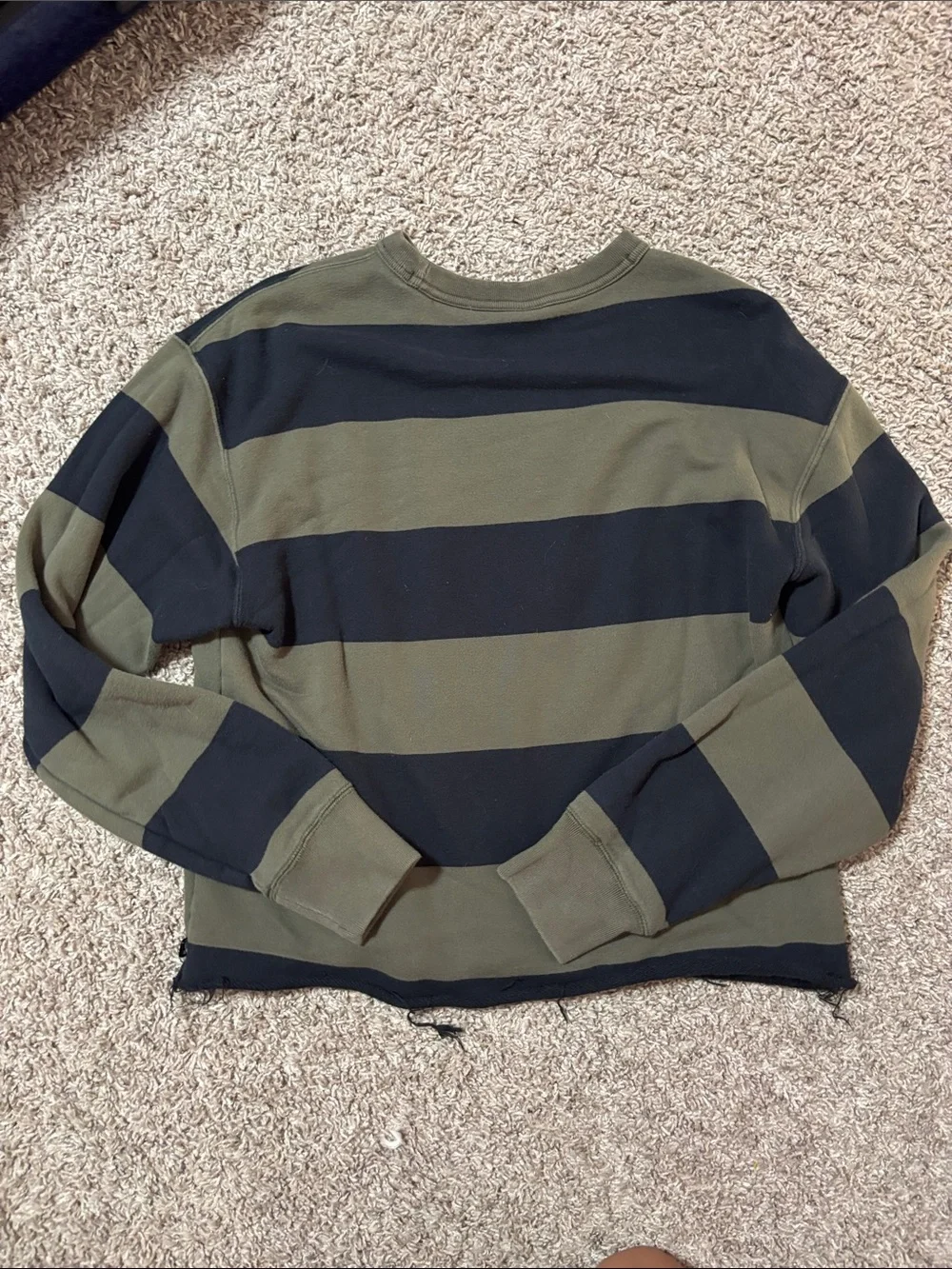 Nike Cropped Olive Green & Black Striped Crewneck Sweatshirt